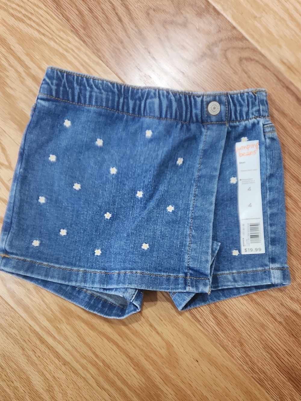 Jumping beans denim skort with white daisy embroidery 4T